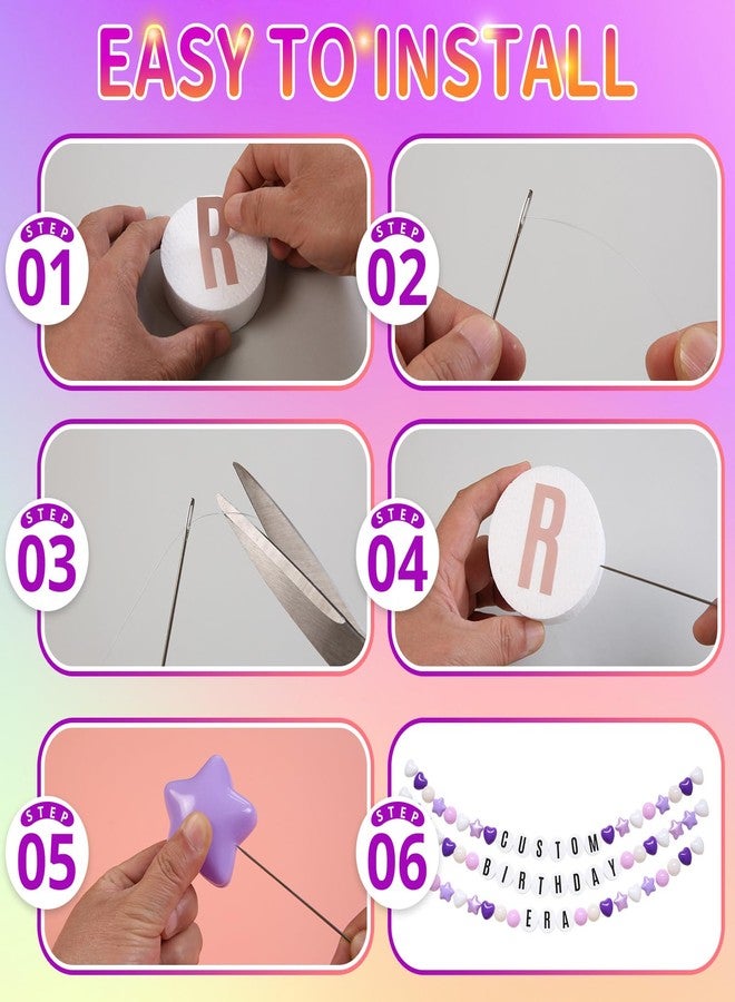 STARBOLO 87Pcs DIY Giant Friendship Bracelet in My Birthday Era Banner Birthday Banner Famous Singer Customizable Garland Ball Plastic Balls DIY Supplies Decor Foam Circles(Purple) - Image 5
